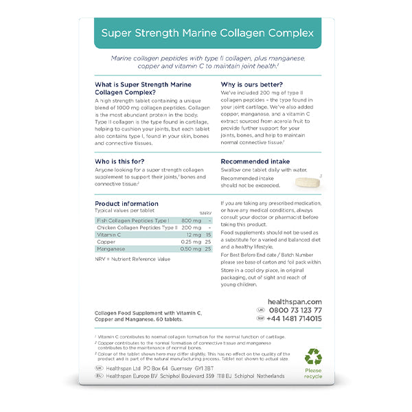 Healthspan Marine Collagen Tablets - Super Strength Complex 1000mg / 6 ...